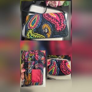 Vera Bradley Navy and Pink Turnlock Paisley Crossbody With Wallet And Coin Pouch